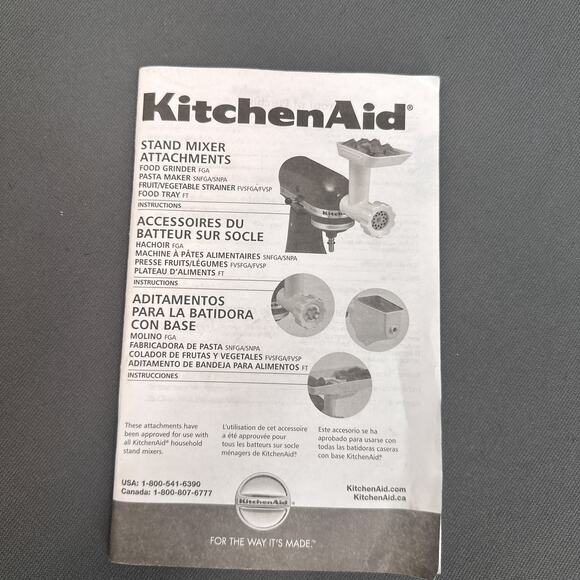 KitchenAid FGA Food Grinder Replacement Parts Cap Wrench Food Pusher Manual - Picture 6 of 14